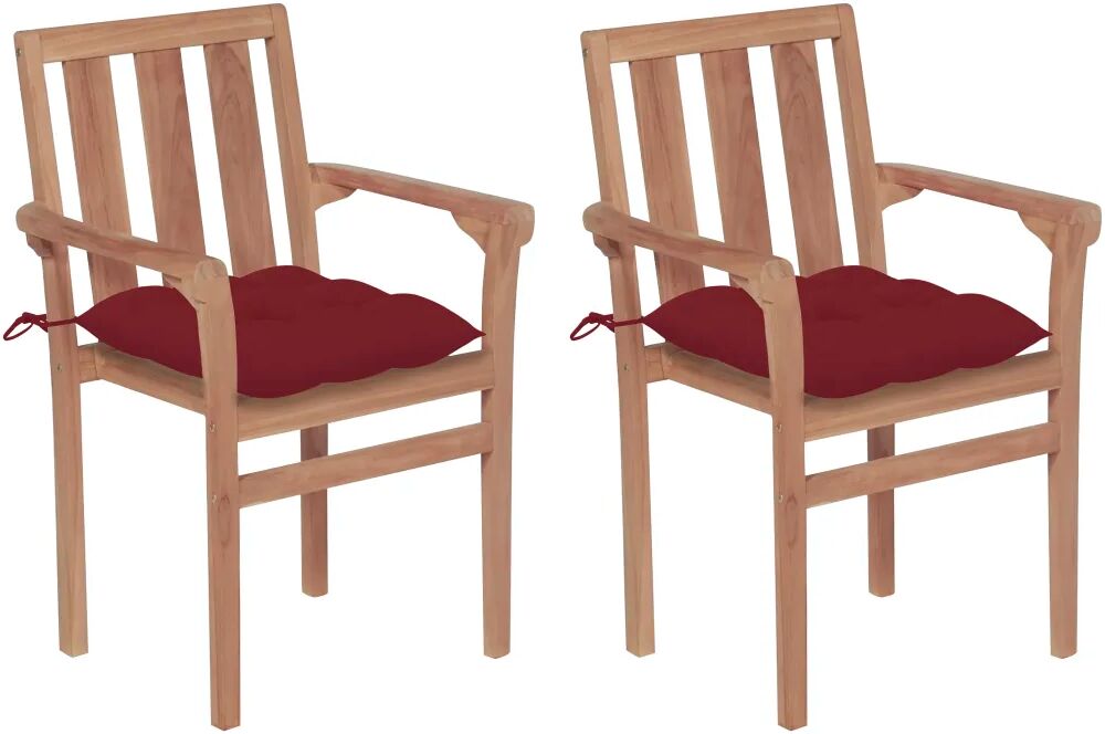 vidaXL Chaises de jardin 2pcs avec coussins rouge bordeaux Teck massif