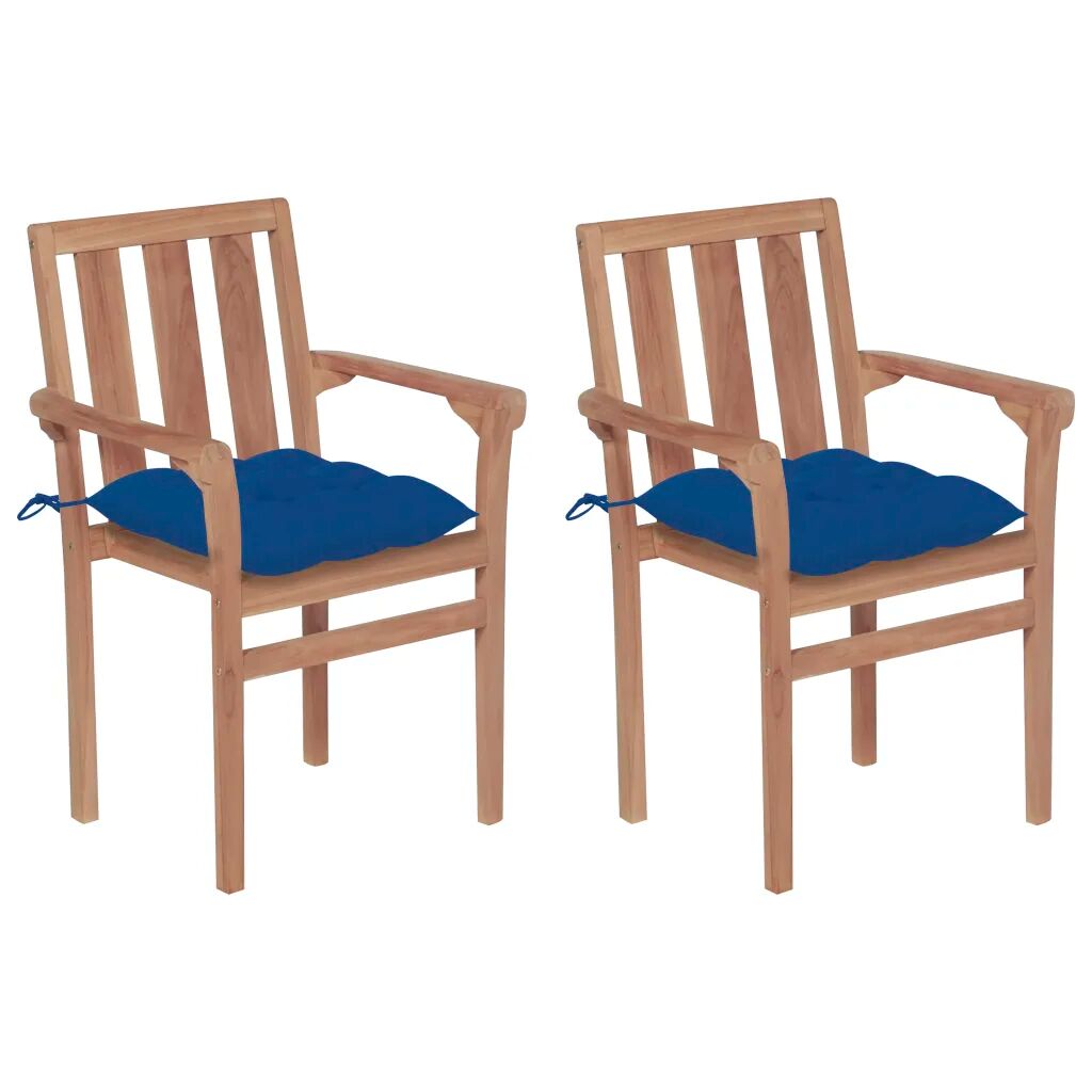 vidaXL Chaises de jardin 2 pcs avec coussins bleu Bois de teck massif