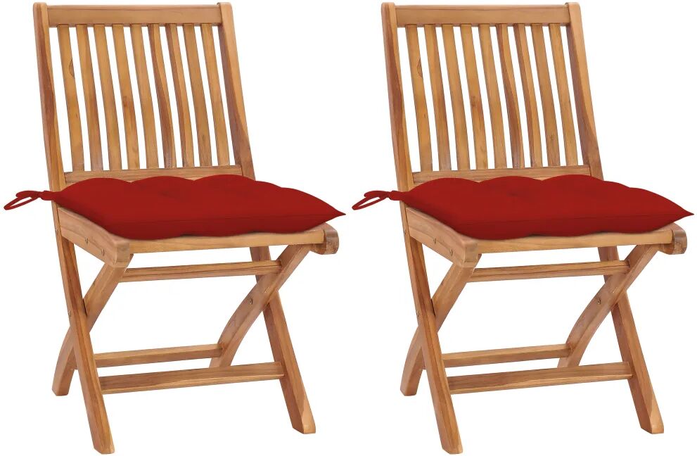 vidaXL Chaises de jardin 2 pcs avec coussins rouge Bois de teck massif