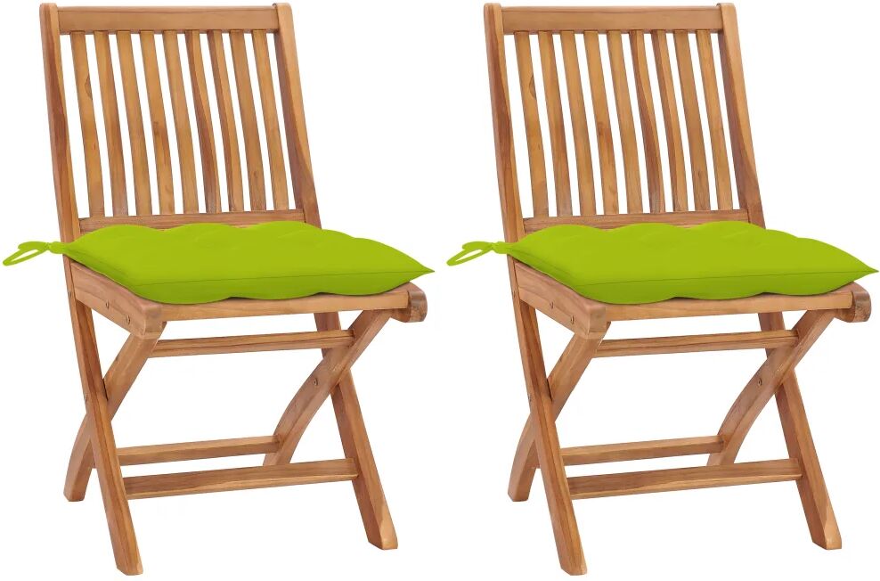 vidaXL Chaises de jardin 2 pcs avec coussins vert vif Bois de teck