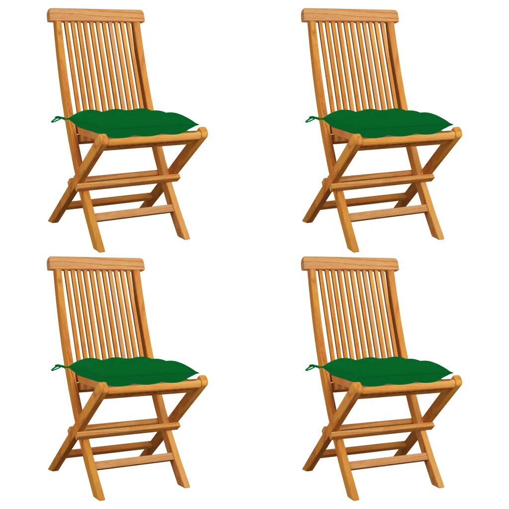 vidaXL Chaises de jardin avec coussins vert 4 pcs Bois de teck massif