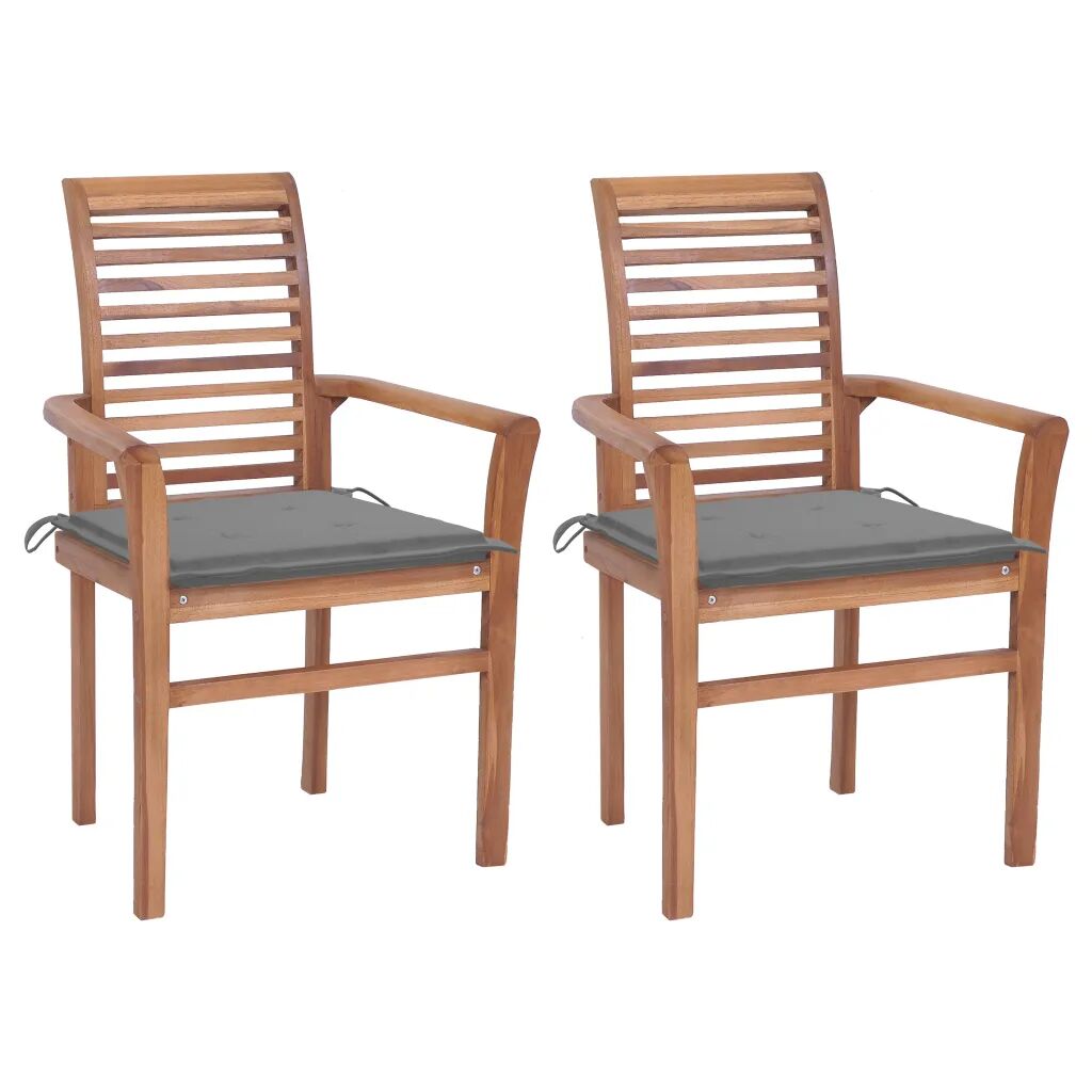 vidaXL Chaises à dîner 2 pcs avec coussins gris Bois de teck massif