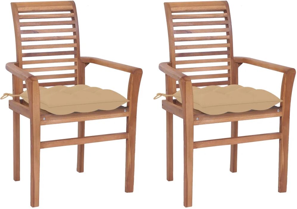 vidaXL Chaises à dîner 2 pcs avec coussins beige Bois de teck solide