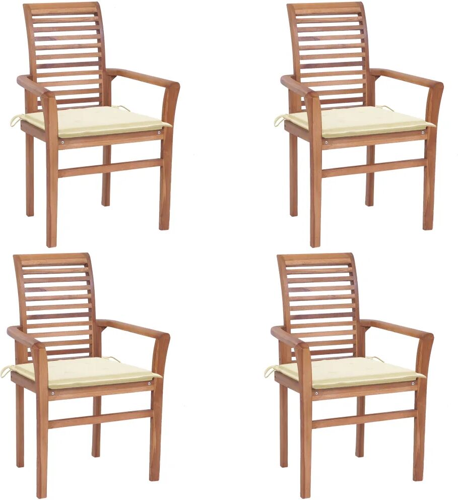 vidaXL Chaises à dîner 4 pcs avec coussins crème Bois de teck solide