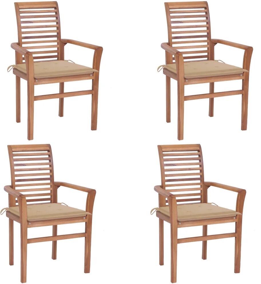 vidaXL Chaises à dîner 4 pcs avec coussins beige Bois de teck solide