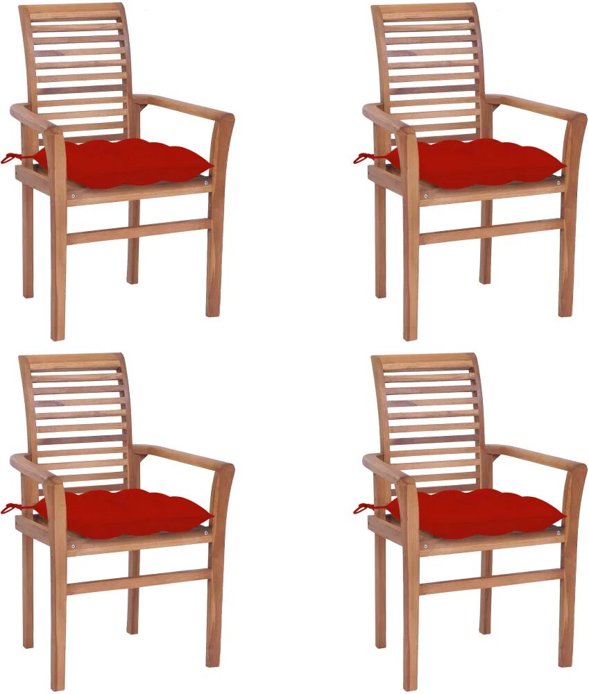 vidaXL Chaises à dîner 4 pcs avec coussins rouge Bois de teck solide