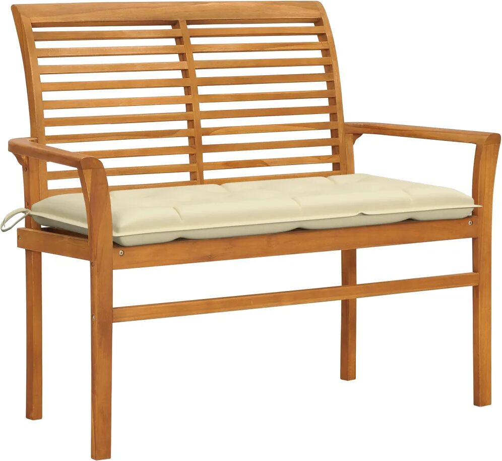 vidaXL Banc de jardin avec coussin blanc crème 112 cm Bois de teck