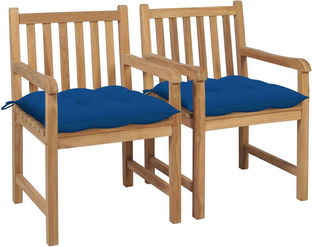 vidaXL Chaises de jardin 2 pcs avec coussins bleu Bois de teck massif