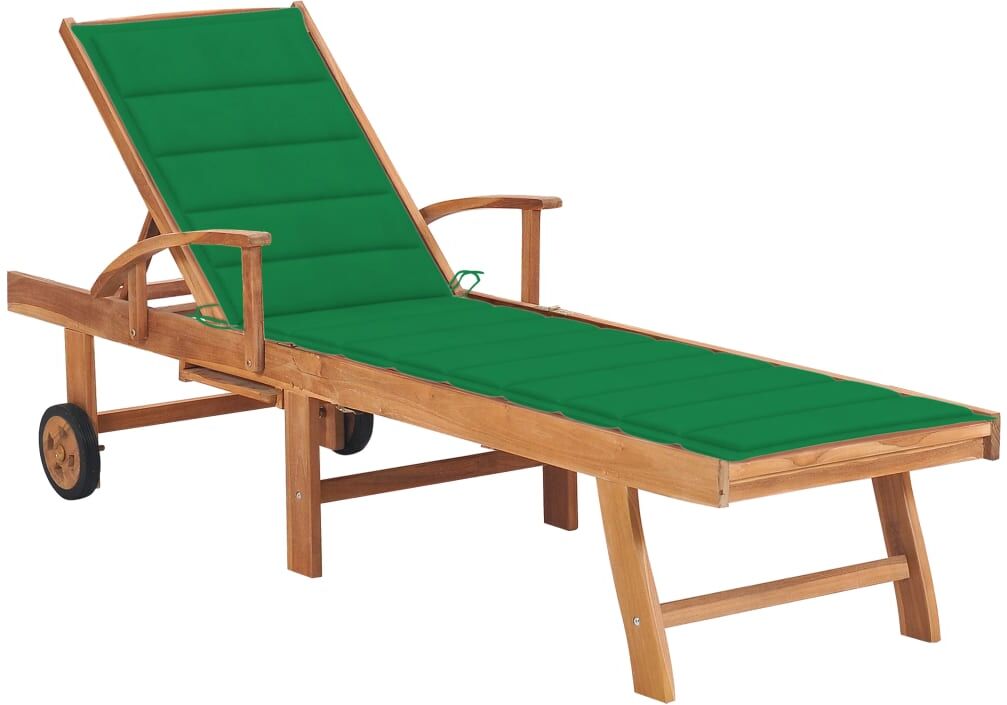 vidaXL Chaise longue avec coussin vert Bois de teck solide