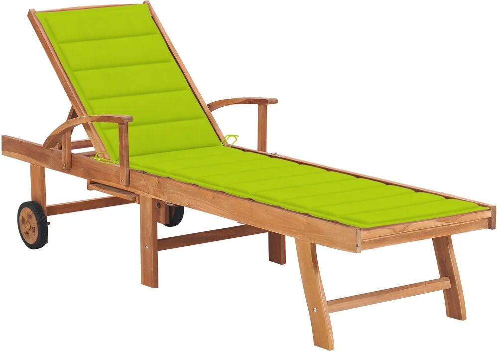 vidaXL Chaise longue avec coussin vert vif Bois de teck solide