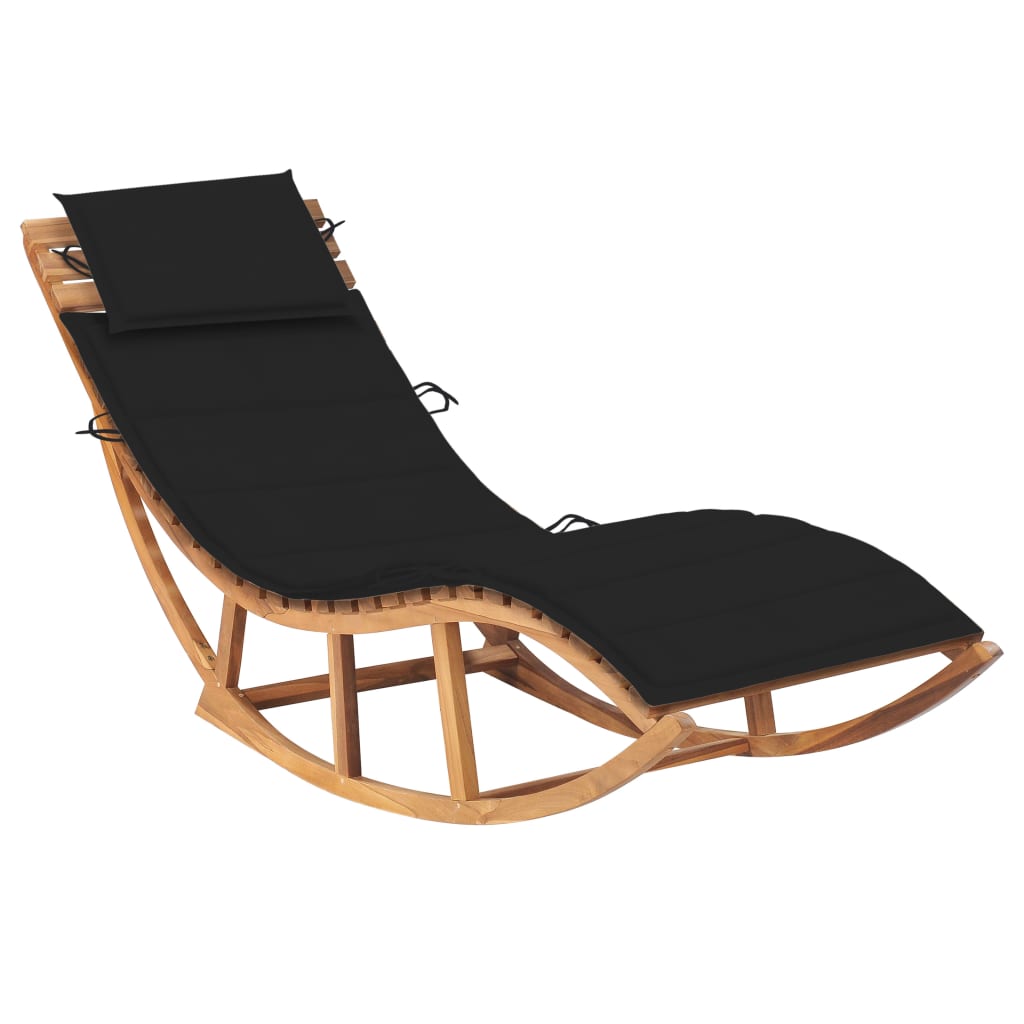 vidaXL Chaise longue à bascule avec coussin Bois de teck solide