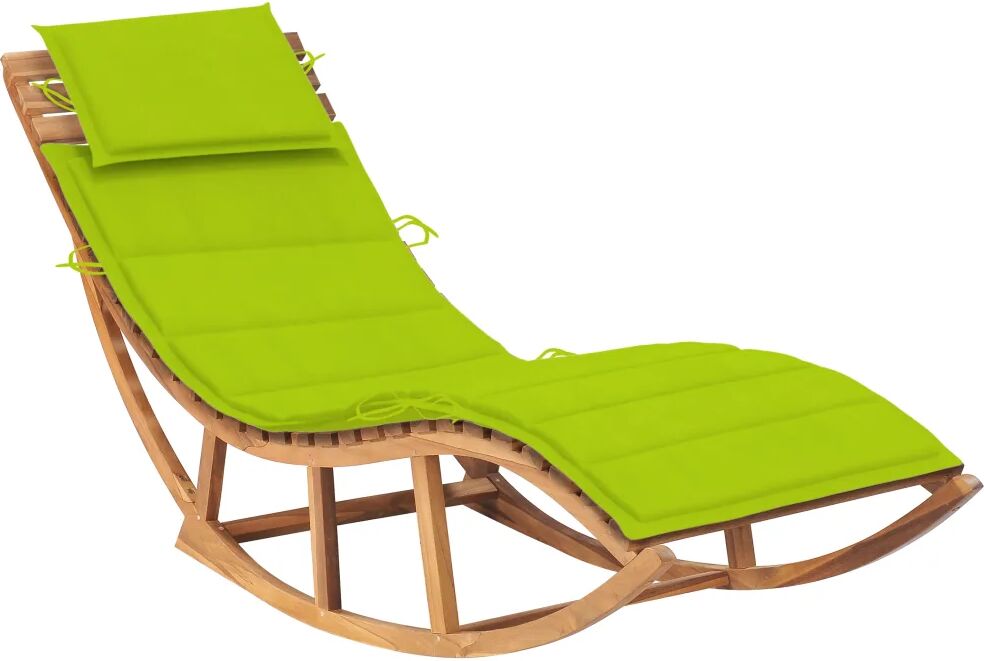 vidaXL Chaise longue à bascule avec coussin Bois de teck solide