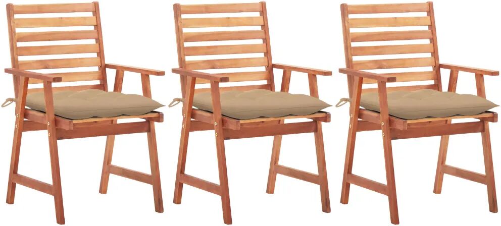 vidaXL Chaises à dîner d'extérieur 3 pcs avec coussins Acacia massif