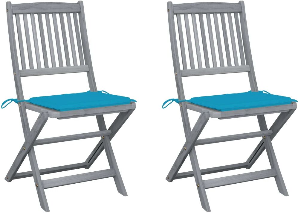 vidaXL Chaises pliables d'extérieur 2 pcs avec coussins Bois d'acacia