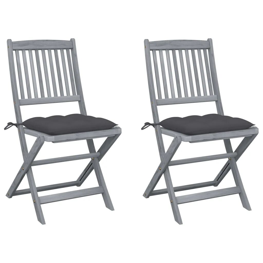 vidaXL Chaises pliables d'extérieur 2 pcs avec coussins Bois d'acacia