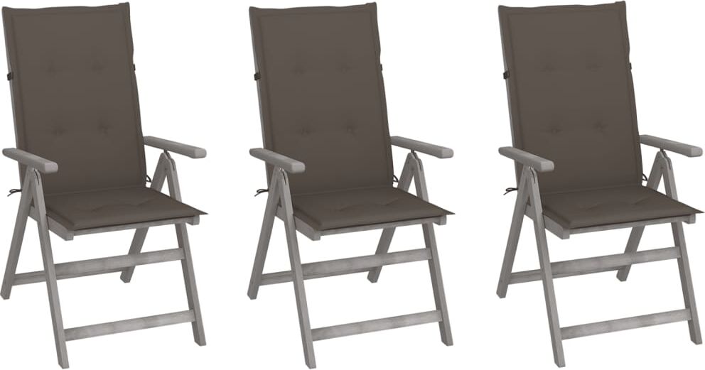 vidaXL Chaises inclinables de jardin 3 pcs avec coussins Bois d'acacia