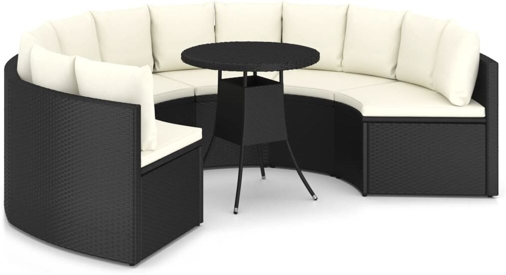 vidaXL Salon de jardin 7 pcs avec coussins Résine tressée Noir