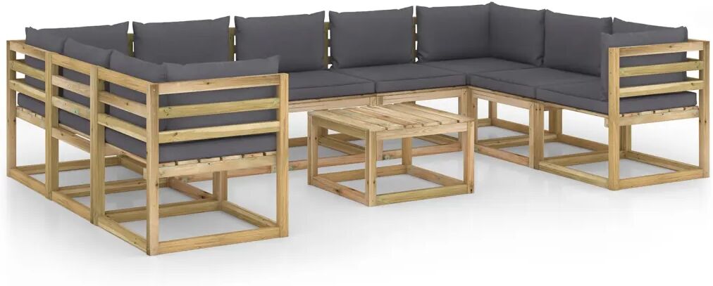 vidaXL Salon de jardin 10 pcs avec coussins Bois de pin imprégné