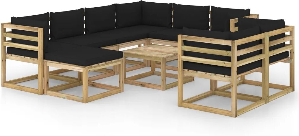 vidaXL Salon de jardin 10 pcs avec coussins Bois de pin imprégné