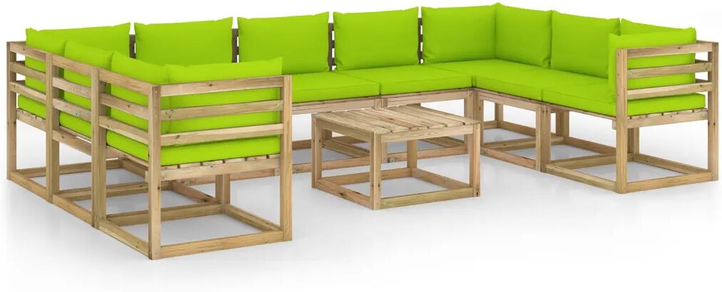 vidaXL Salon de jardin 10 pcs avec coussins Bois de pin imprégné