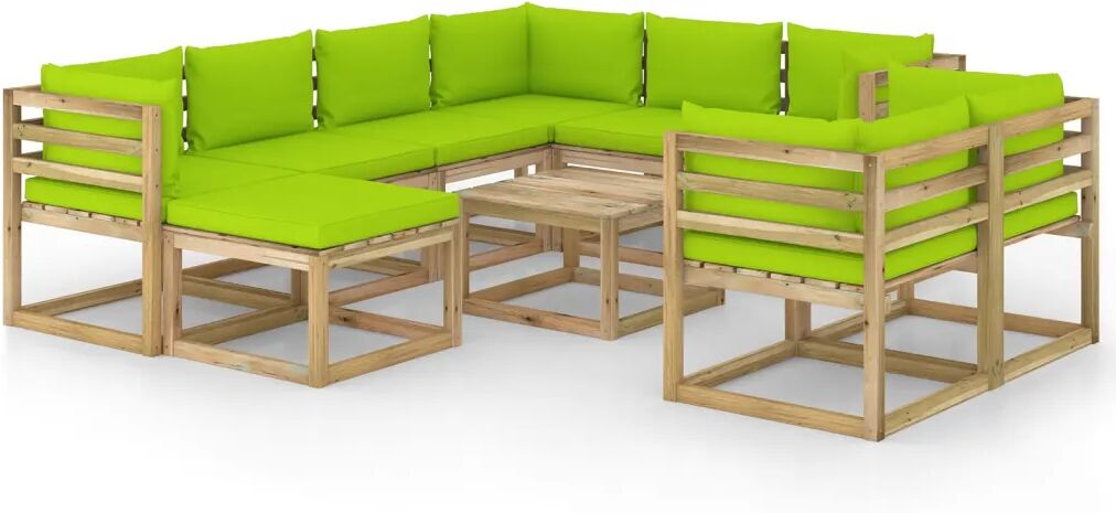 vidaXL Salon de jardin 10 pcs avec coussins Bois de pin imprégné