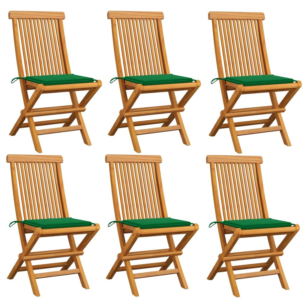 vidaXL Chaises de jardin avec coussins vert 6 pcs Bois de teck massif