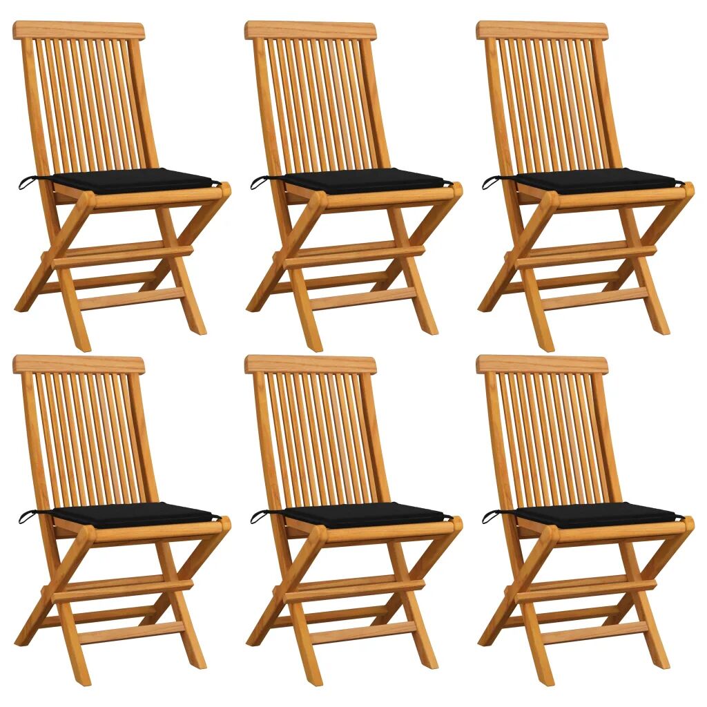 vidaXL Chaises de jardin avec coussins noir 6 pcs Bois de teck massif