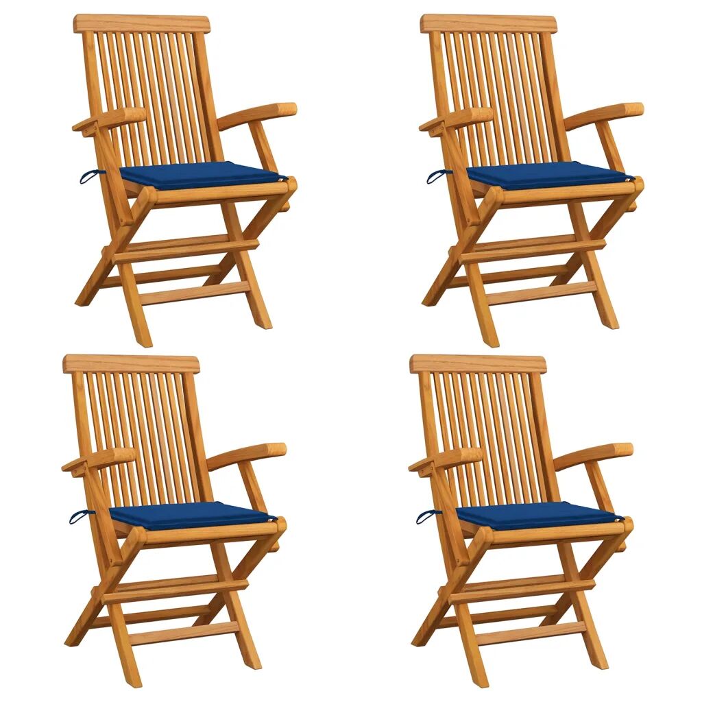 vidaXL Chaises de jardin avec coussins bleu royal 4 pcs Bois de teck