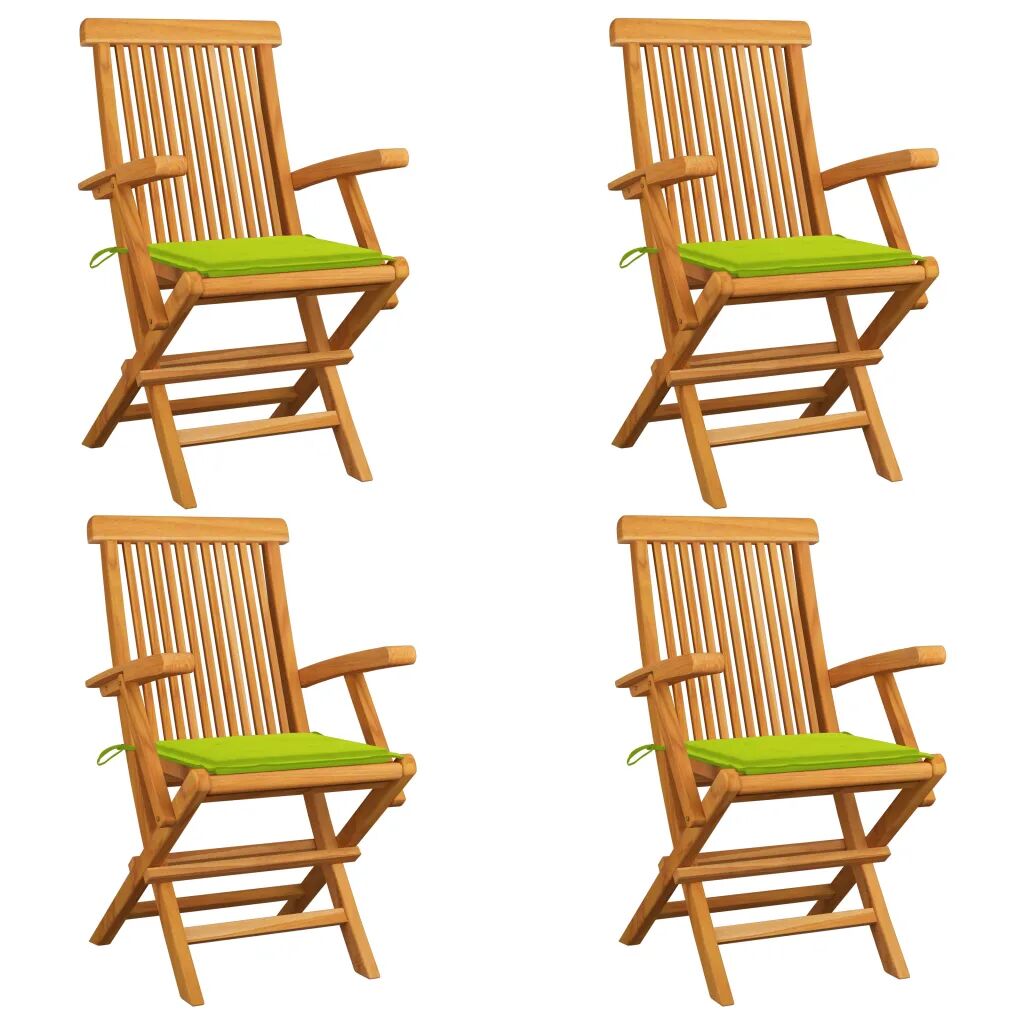 vidaXL Chaises de jardin avec coussins vert vif 4 pcs Bois de teck