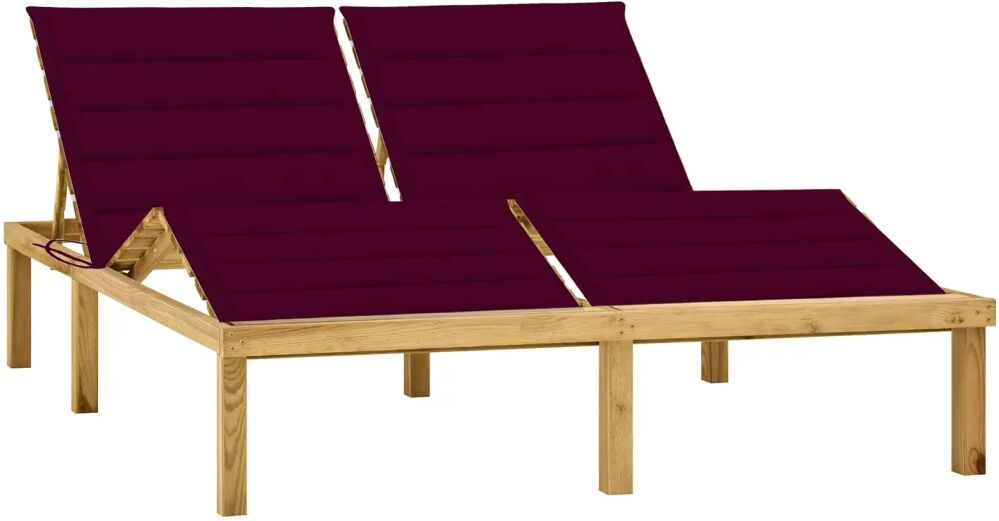 vidaXL Chaise longue double et coussins bordeaux Bois de pin imprégné