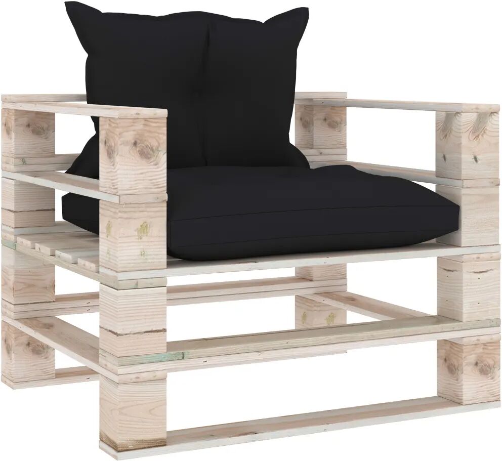 vidaXL Canapé palette de jardin avec coussins noir Bois de pin