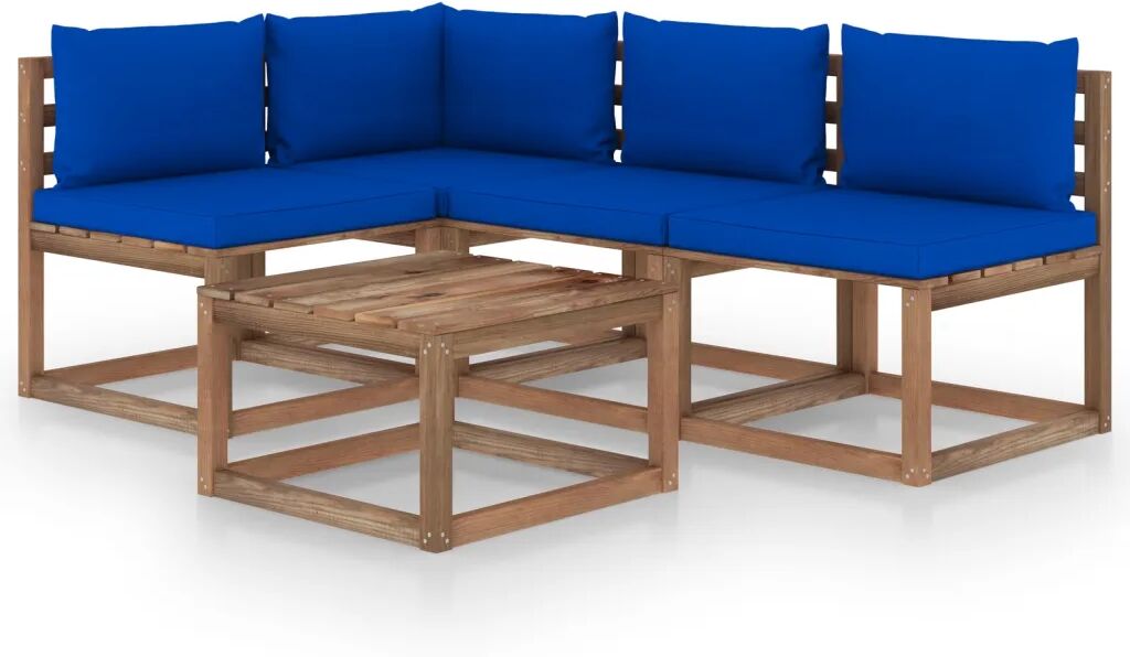 vidaXL Salon de jardin 5 pcs avec coussins bleu