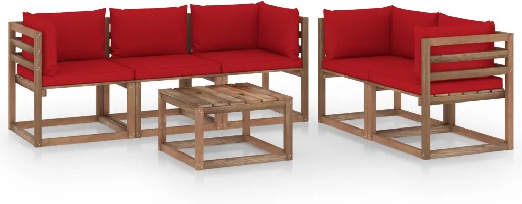 vidaXL Salon de jardin 6 pcs avec coussins rouge