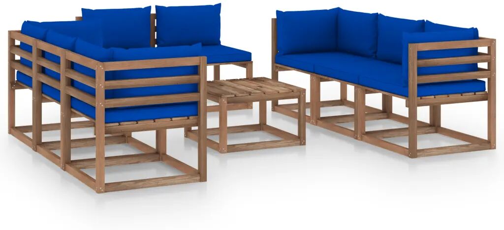 vidaXL Salon de jardin 9 pcs avec coussins Bleu