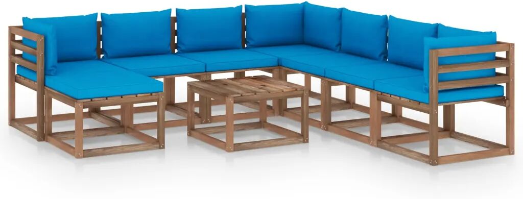 vidaXL Salon de jardin 9 pcs avec coussins Bleu clair