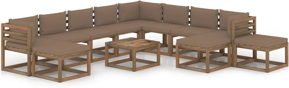 vidaXL Salon de jardin 12 pcs avec coussins Taupe