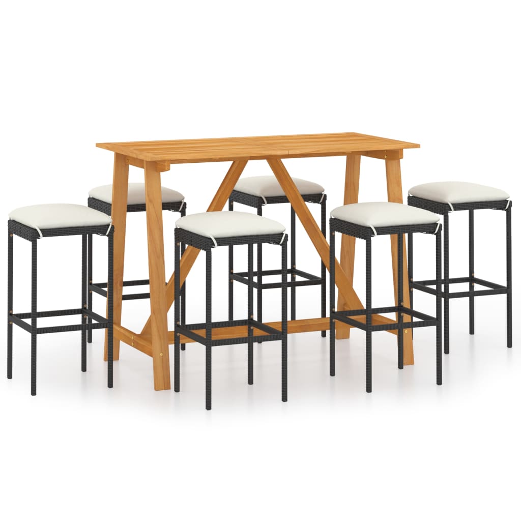 vidaXL Ensemble de bar de jardin avec coussins 7 pcs Noir