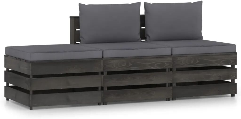 vidaXL Salon de jardin 3 pcs avec coussins Bois imprégné de gris