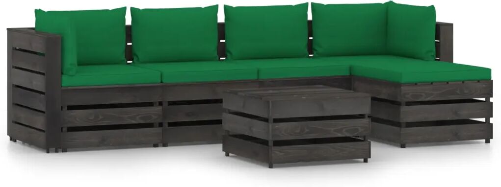 vidaXL Salon de jardin 6 pcs avec coussins Bois imprégné de gris