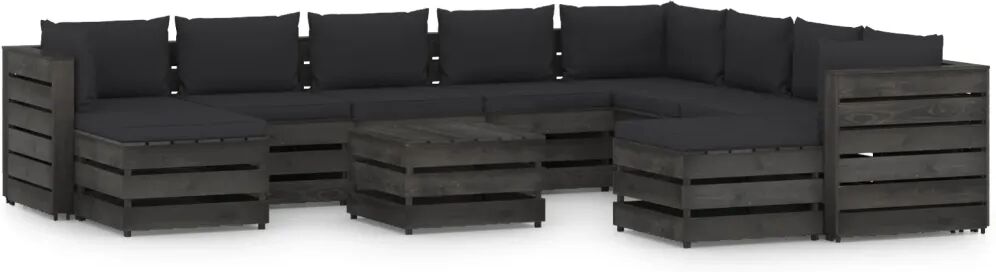 vidaXL Salon de jardin 11 pcs avec coussins Bois imprégné de gris