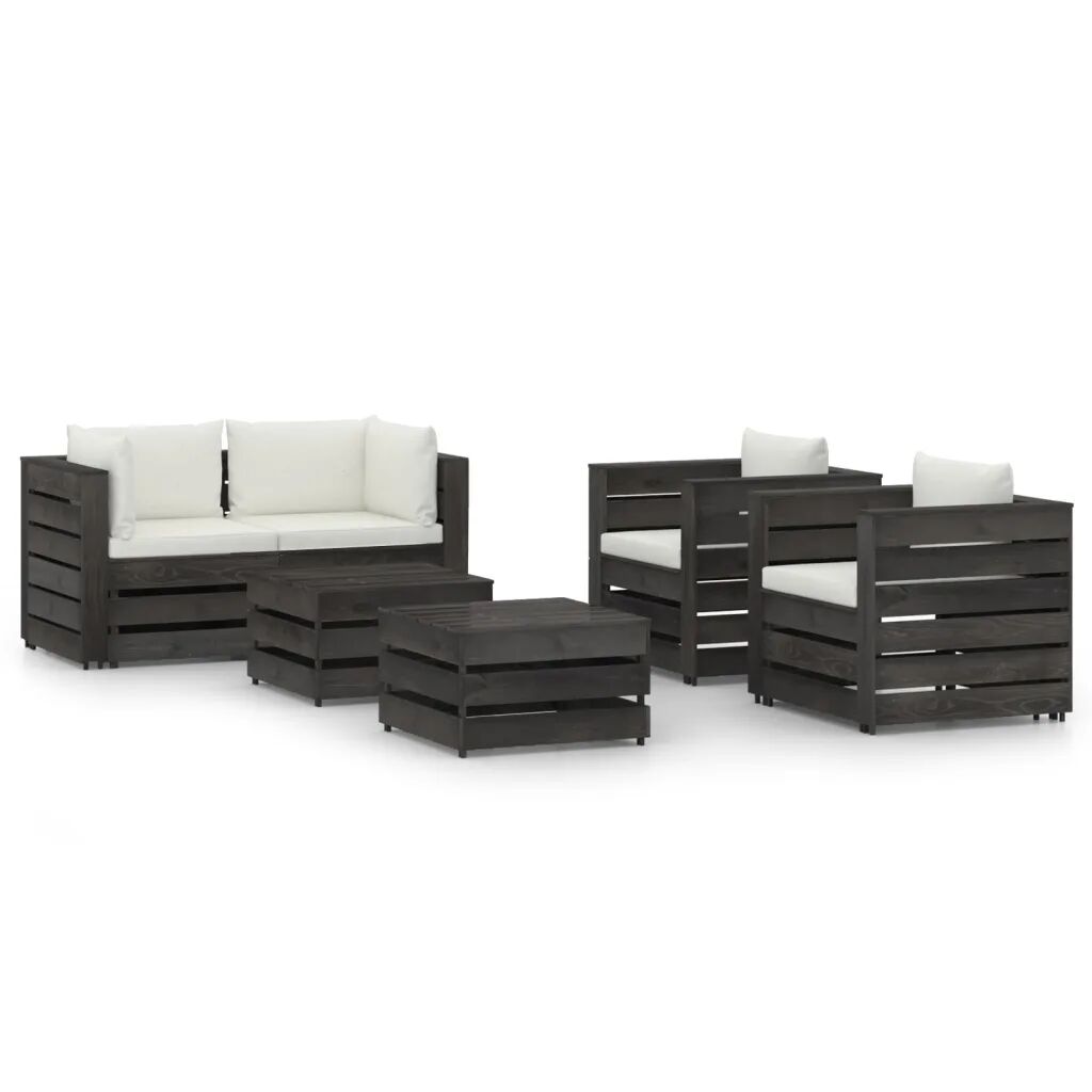 vidaXL Salon de jardin 6 pcs avec coussins Bois imprégné de gris