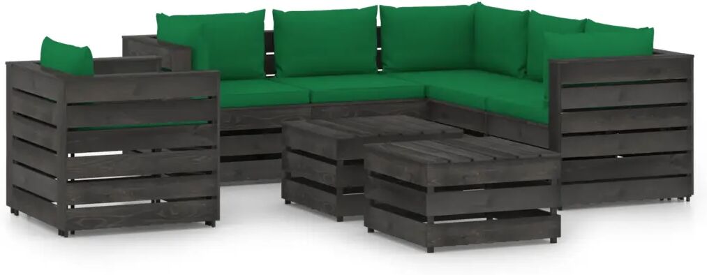 vidaXL Salon de jardin 8 pcs avec coussins Bois imprégné de gris