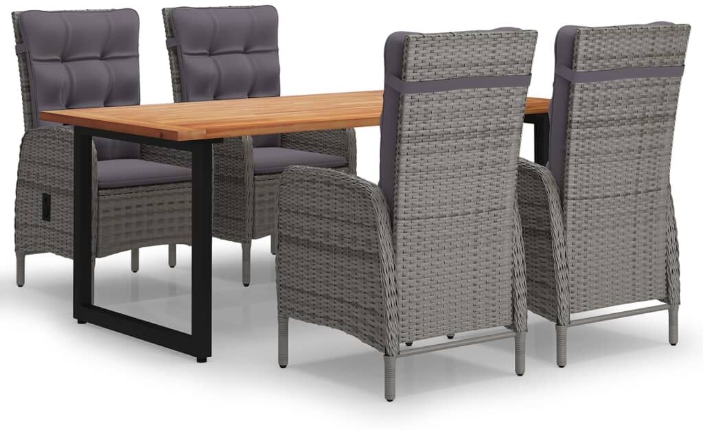 vidaXL Mobilier à dîner de jardin et coussins 5pcs Résine tressée Gris