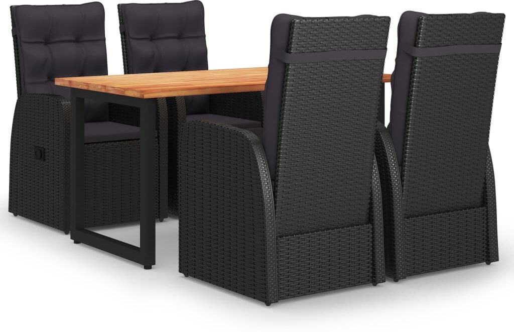 vidaXL Mobilier à dîner de jardin et coussins 5pcs Résine tressée Noir