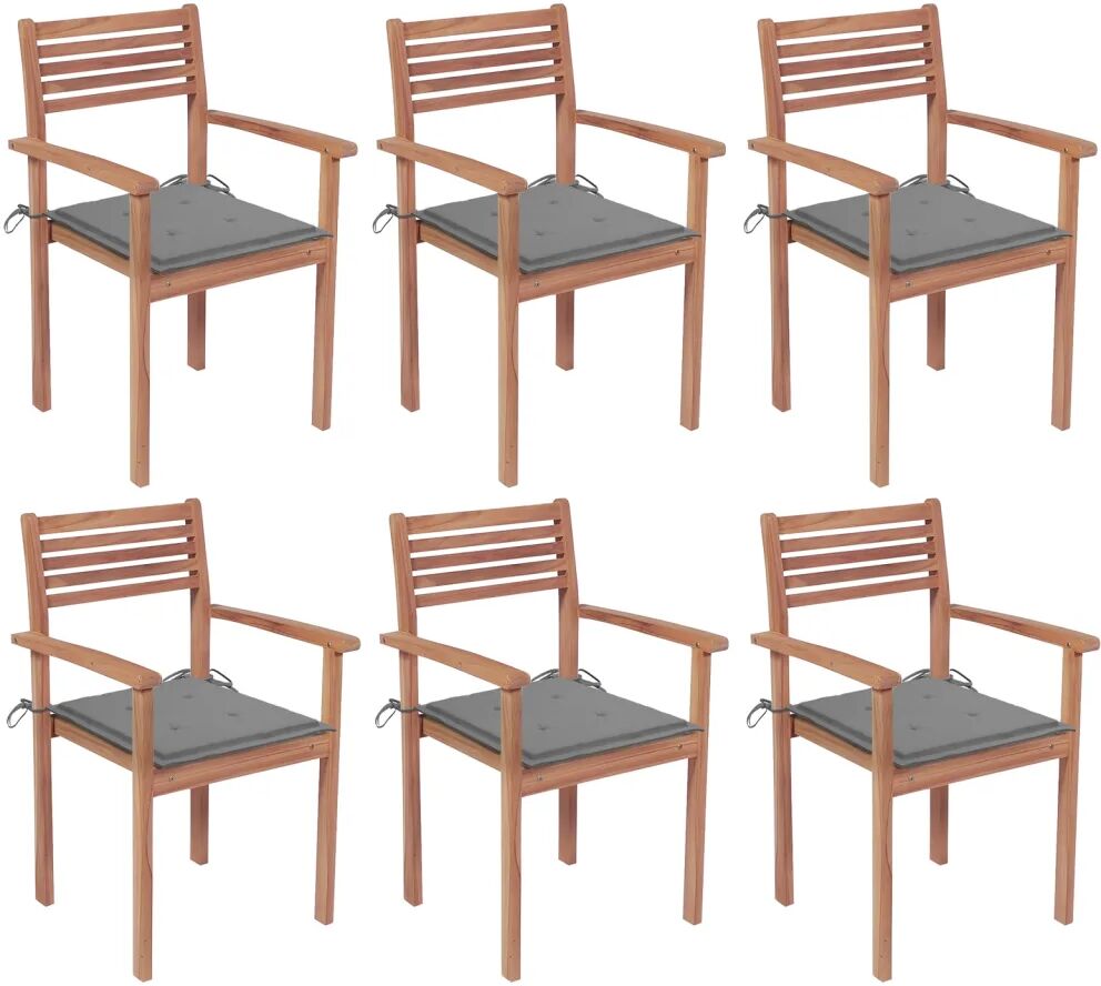 vidaXL Chaises de jardin empilables avec coussins 6 pcs Teck solide