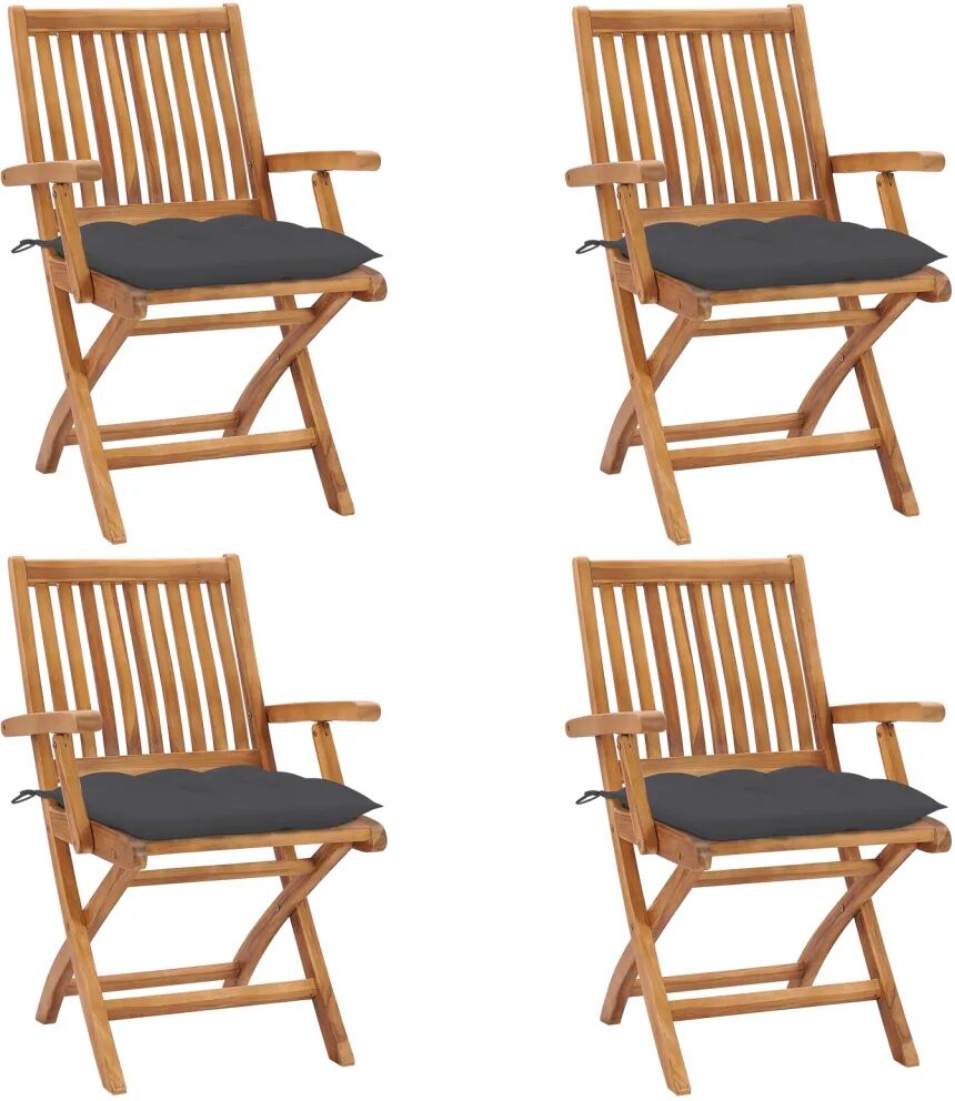 vidaXL Chaises pliables de jardin avec coussins 4 pcs Teck solide