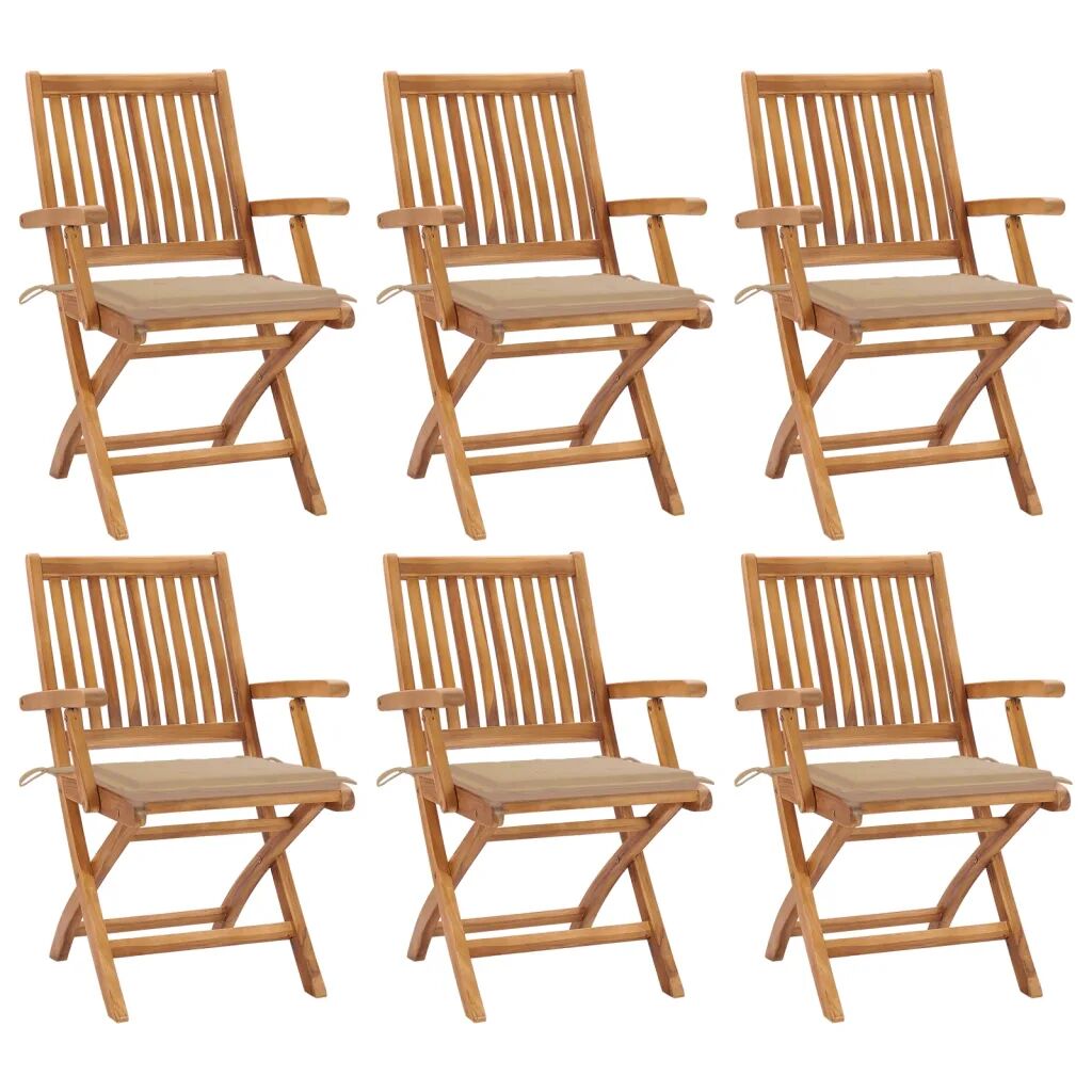 vidaXL Chaises pliables de jardin avec coussins 6 pcs Bois de teck