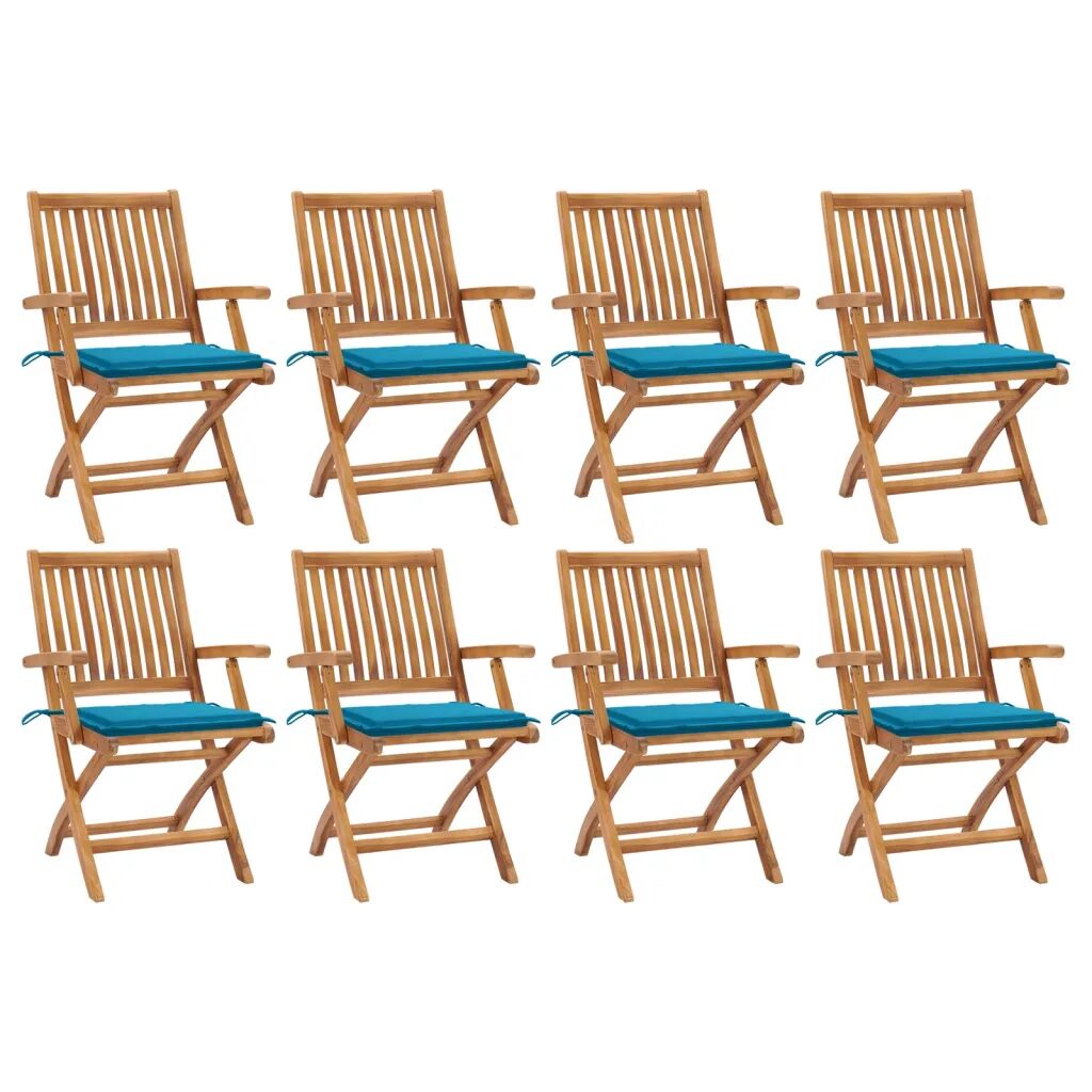 vidaXL Chaises pliables de jardin avec coussins 8 pcs Teck solide