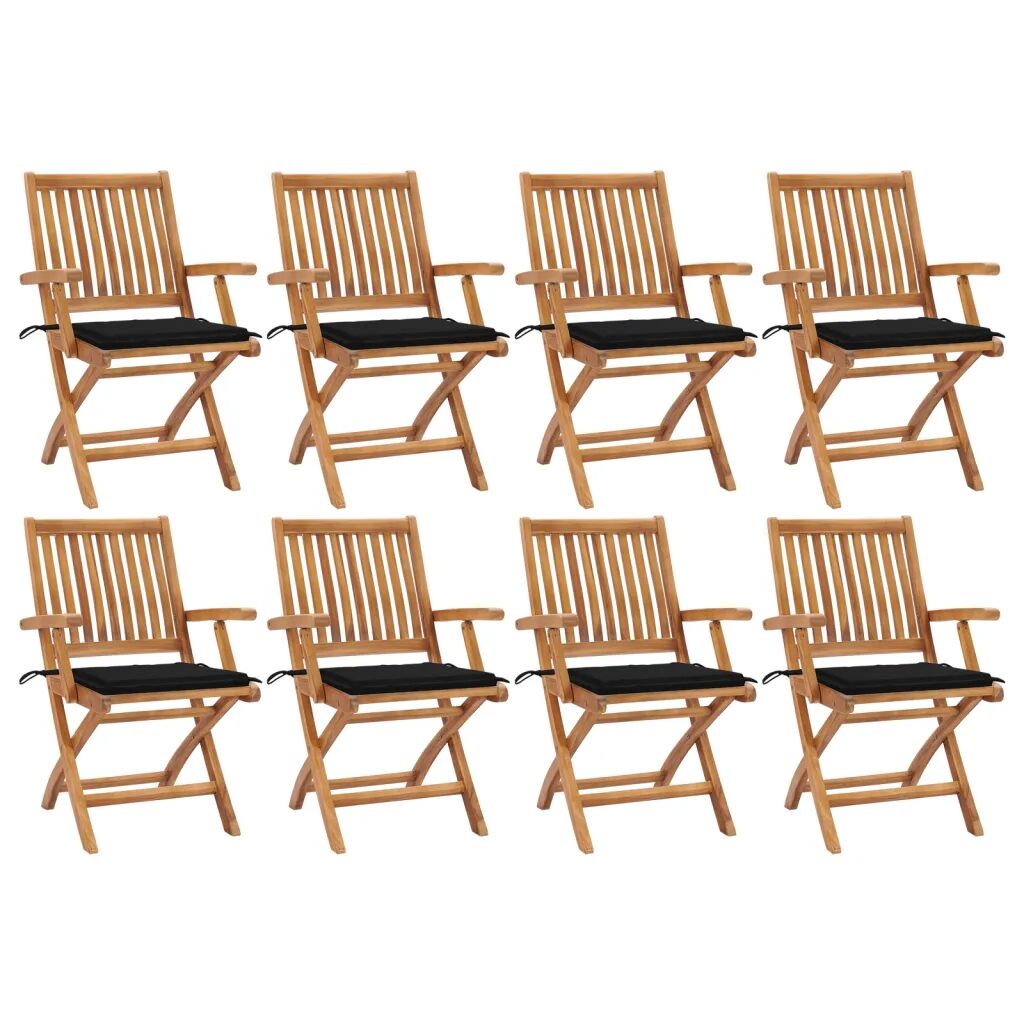 vidaXL Chaises pliables de jardin avec coussins 8 pcs Teck solide