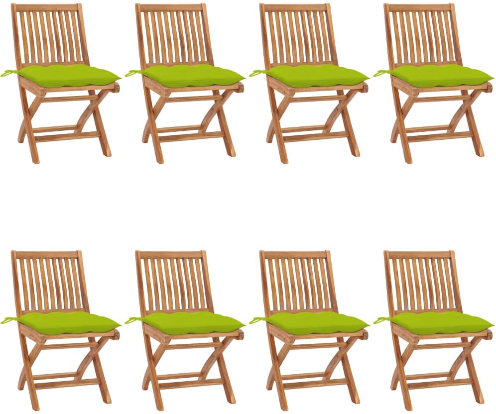 vidaXL Chaises pliables de jardin avec coussins 8 pcs Teck solide